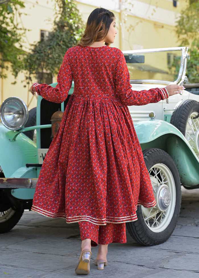 3 Pc Red Cotton Suit Set