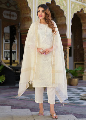 3 Pc Cream Silk Suit Set