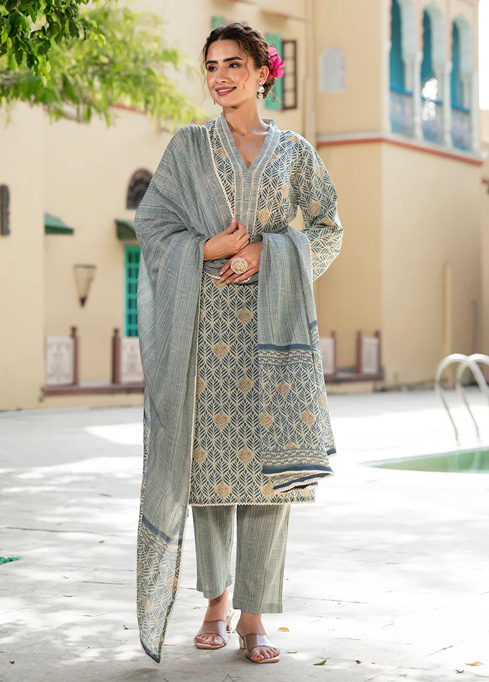 3 Pc Grey Cotton Suit Set