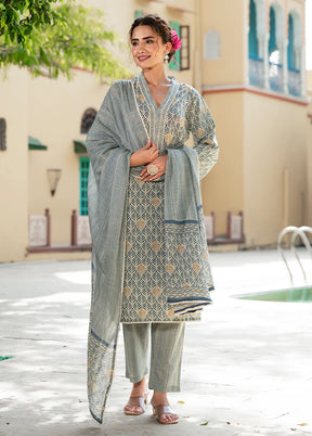 3 Pc Grey Cotton Suit Set