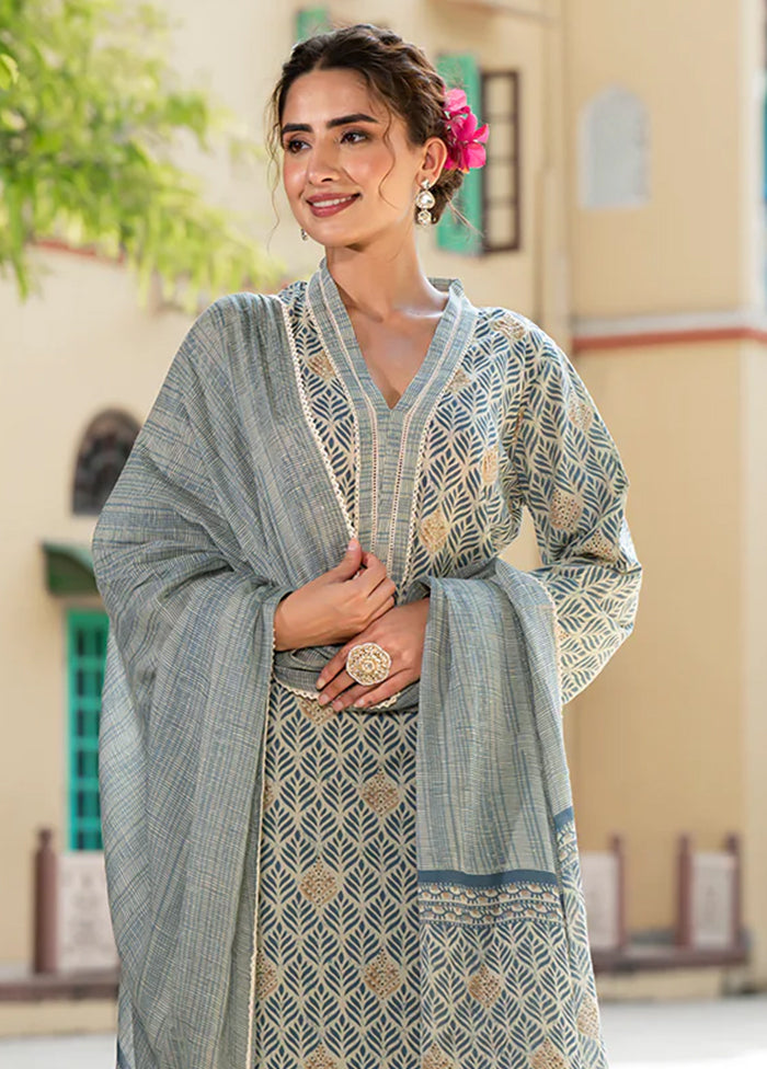 3 Pc Grey Cotton Suit Set