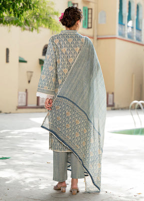 3 Pc Grey Cotton Suit Set