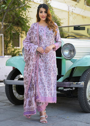 3 Pc Purple Cotton Suit Set