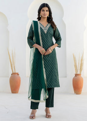 3 Pc Green Silk Suit Set