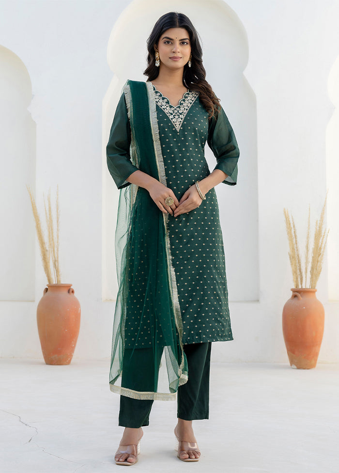 3 Pc Green Silk Suit Set