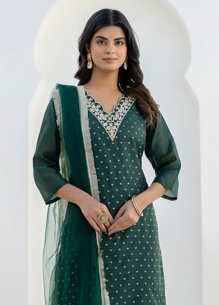 3 Pc Green Silk Suit Set