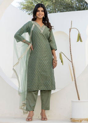 3 Pc Green Silk Suit Set