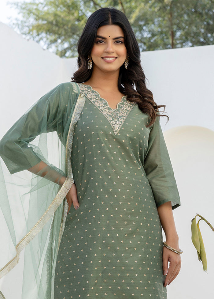 3 Pc Green Silk Suit Set