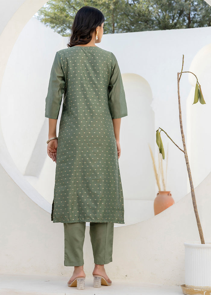 3 Pc Green Silk Suit Set
