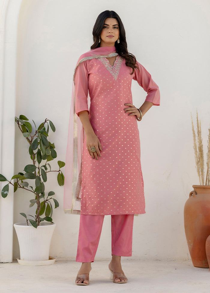 3 Pc Pink Silk Suit Set