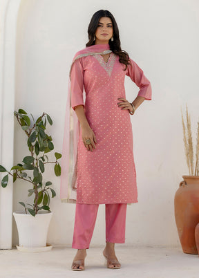 3 Pc Pink Silk Suit Set