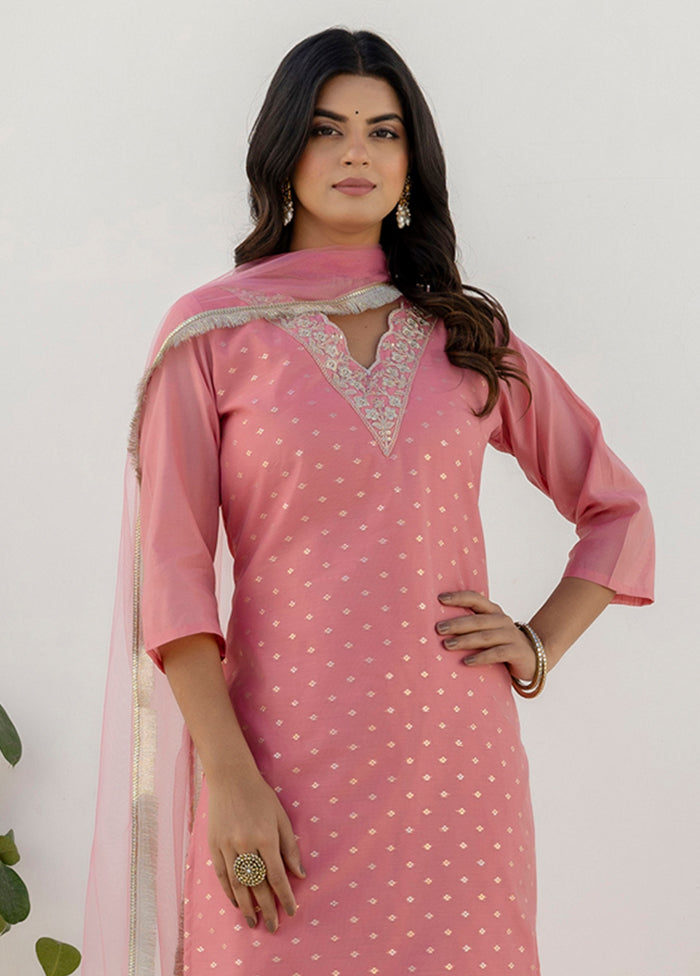3 Pc Pink Silk Suit Set