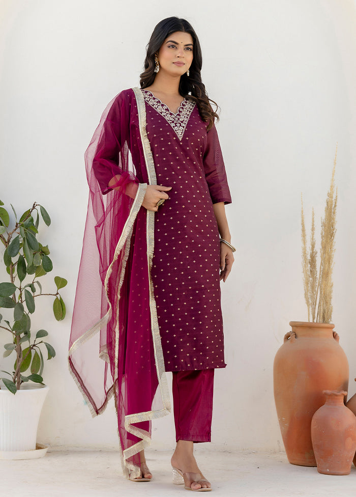 3 Pc Purple Silk Suit Set