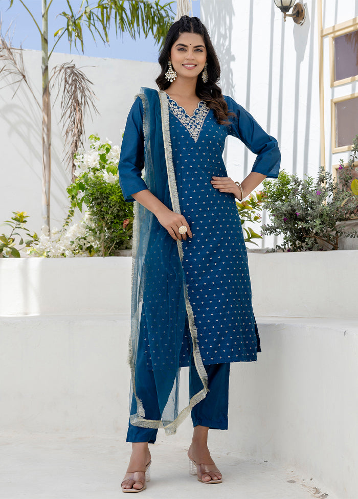 3 Pc Blue Silk Suit Set