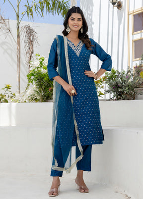 3 Pc Blue Silk Suit Set