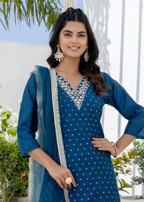 3 Pc Blue Silk Suit Set