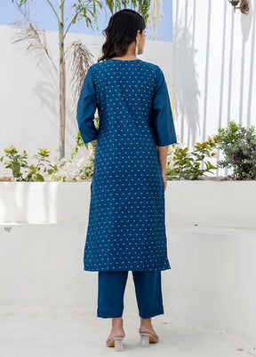 3 Pc Blue Silk Suit Set