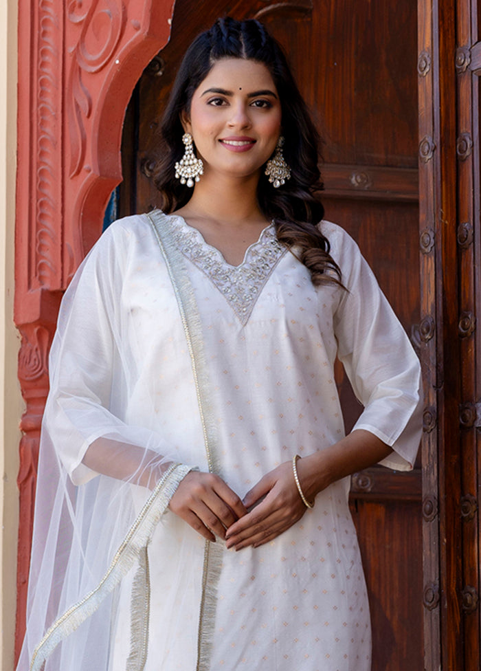 3 Pc White Silk Suit Set