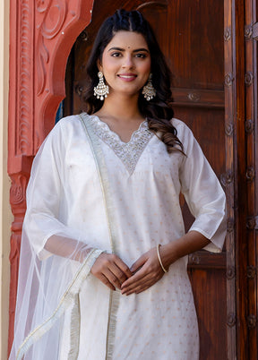 3 Pc White Silk Suit Set