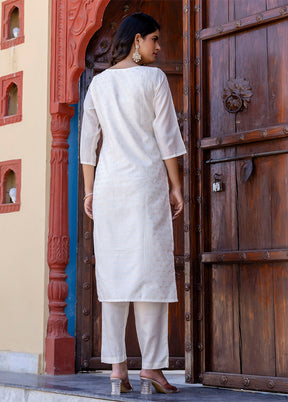 3 Pc White Silk Suit Set