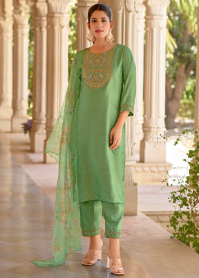 3 Pc Green Silk Suit Set