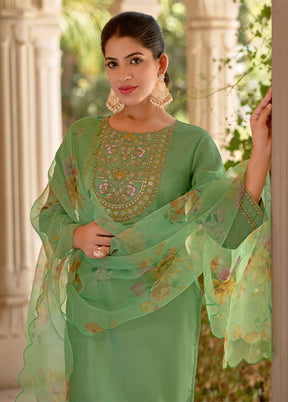 3 Pc Green Silk Suit Set