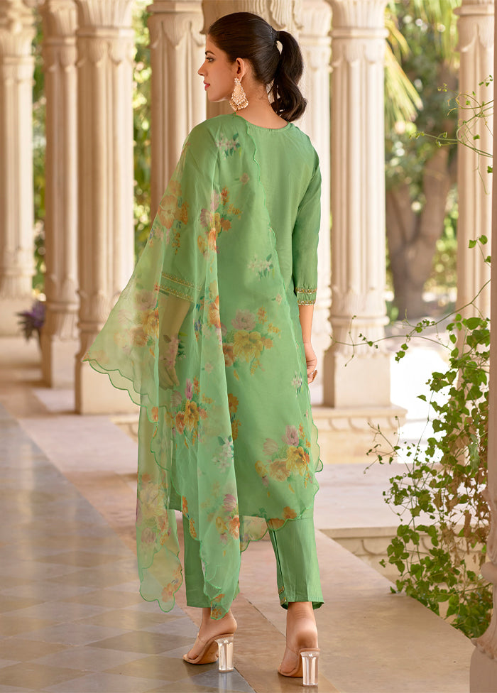 3 Pc Green Silk Suit Set