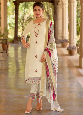 3 Pc White Silk Suit Set