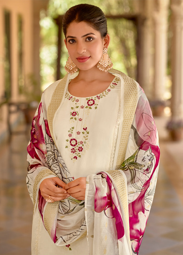 3 Pc White Silk Suit Set