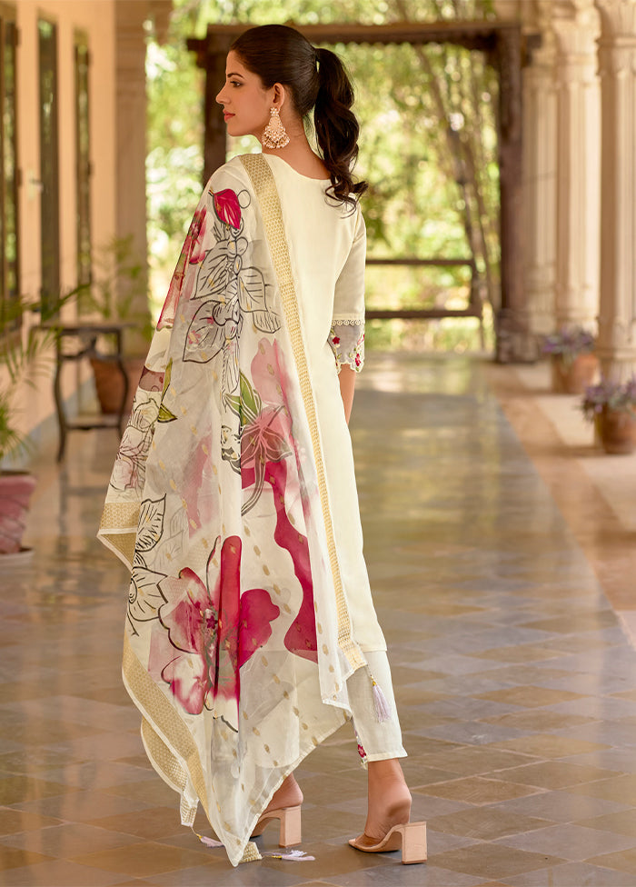 3 Pc White Silk Suit Set