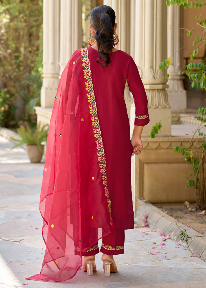 3 Pc Maroon Silk Suit Set