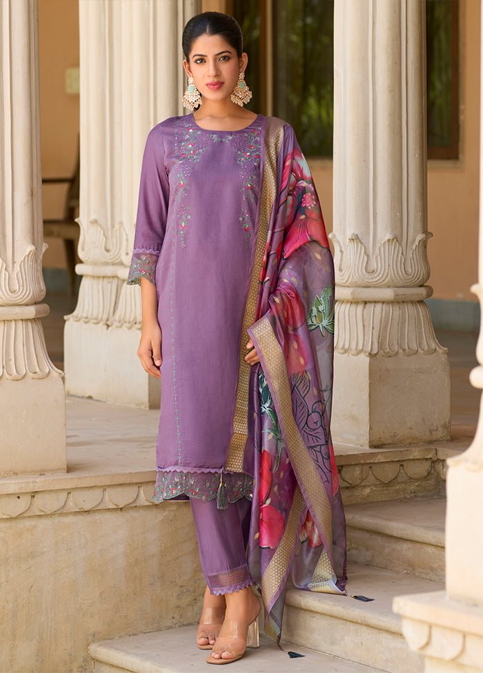 3 Pc Lavender Silk Suit Set