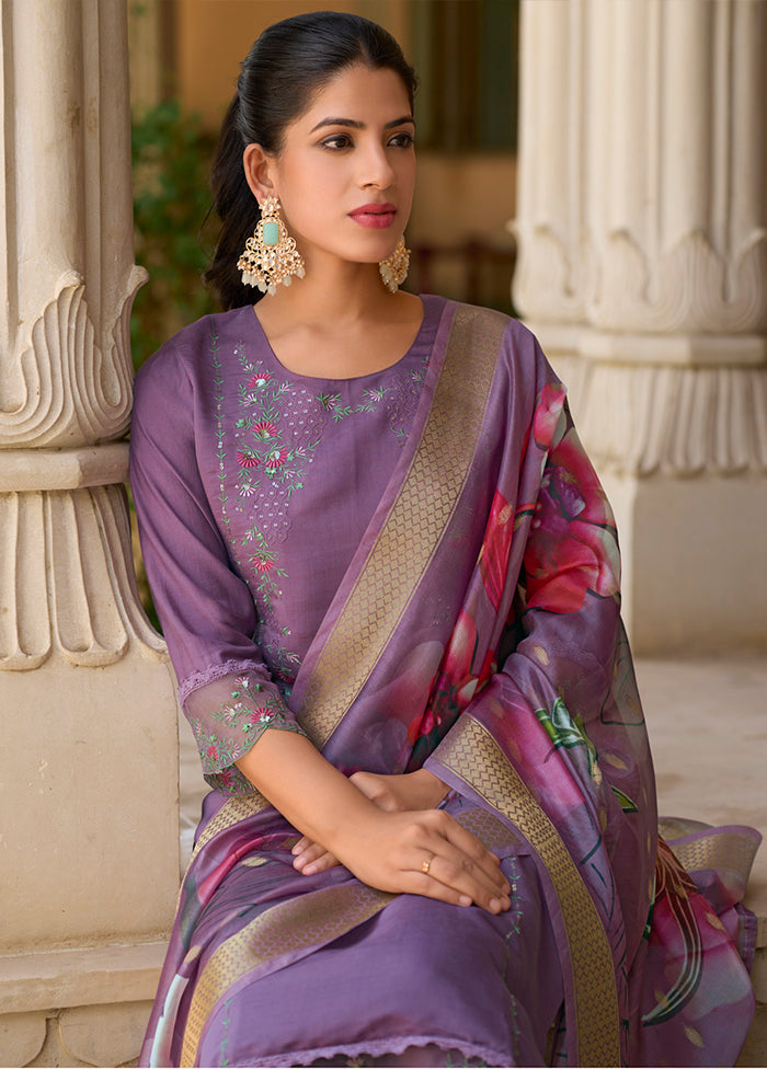 3 Pc Lavender Silk Suit Set