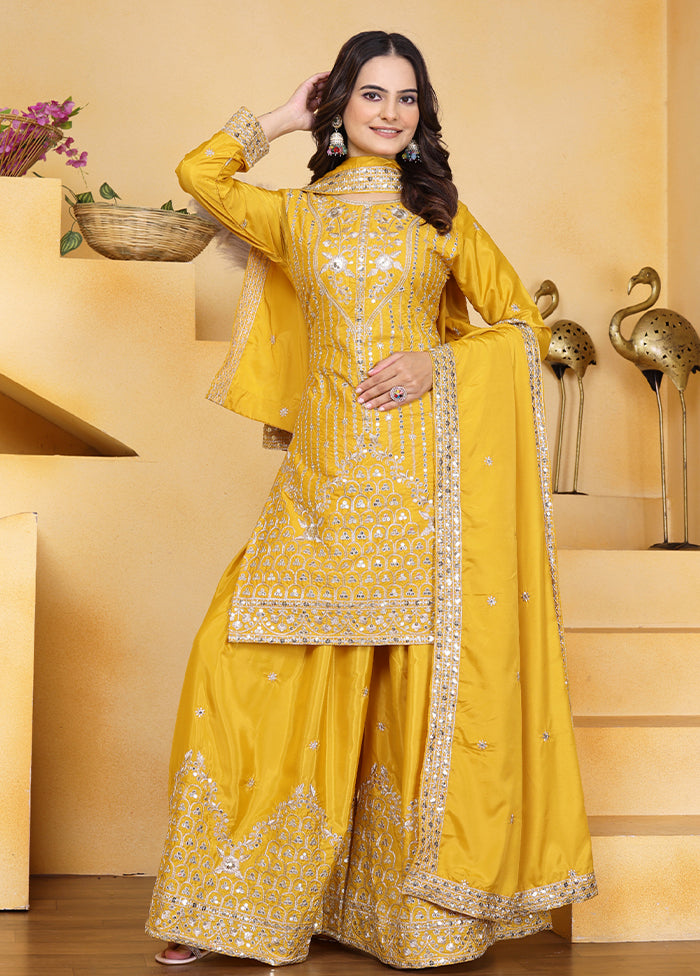 3 Pc Yellow Silk Suit Set