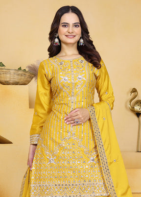 3 Pc Yellow Silk Suit Set