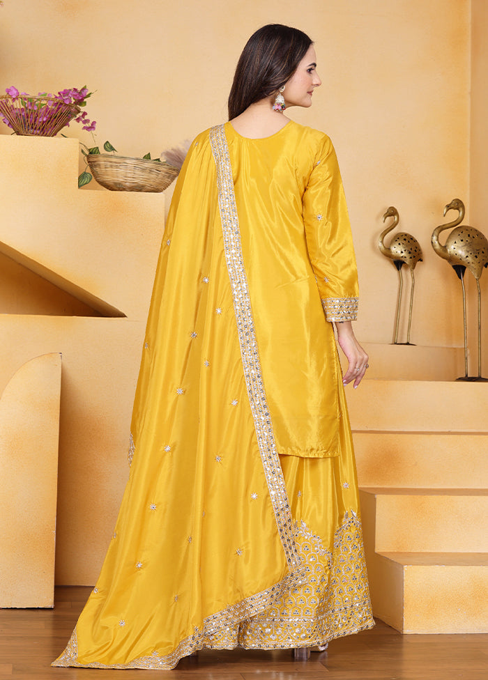 3 Pc Yellow Silk Suit Set