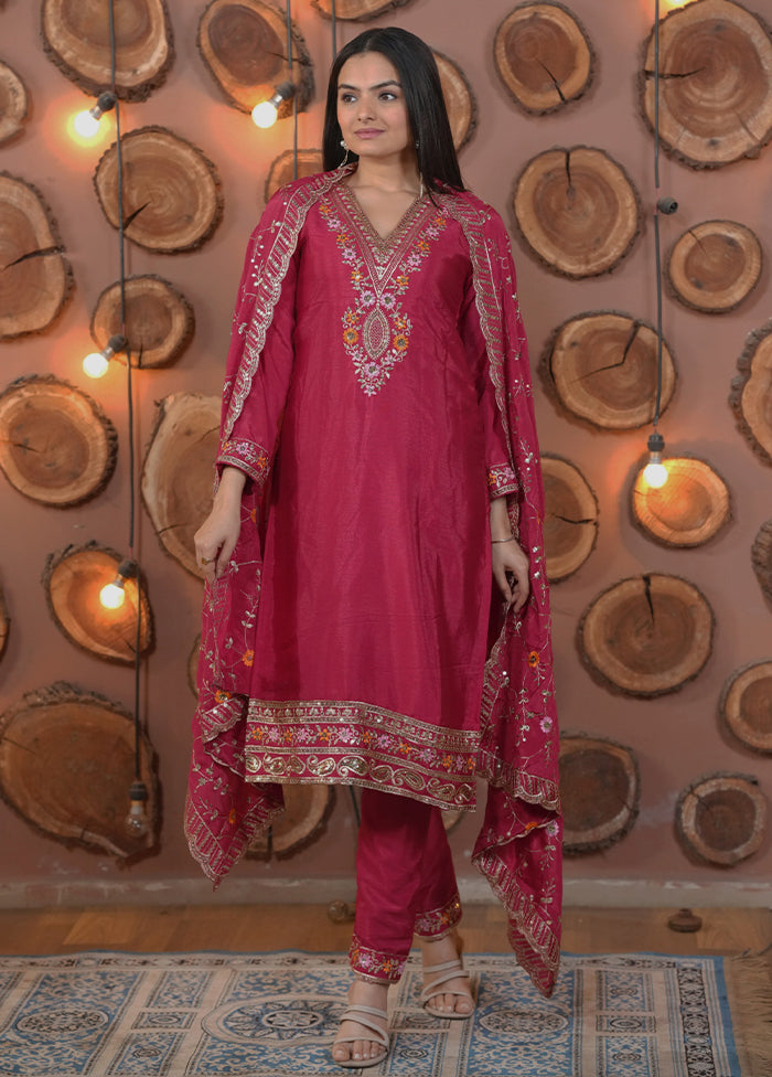 3 Pc Pink Silk Suit Set