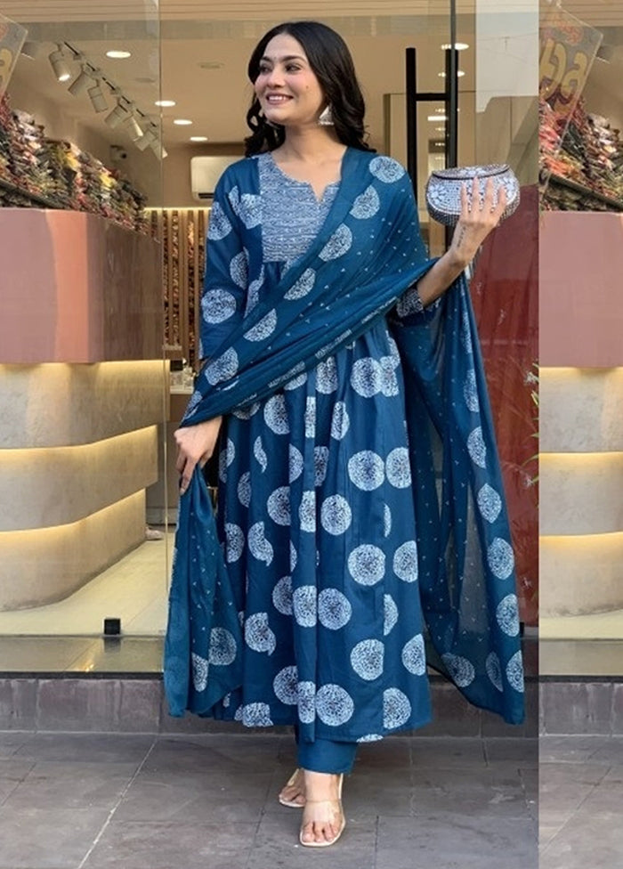 3 Pc Blue Silk Suit Set