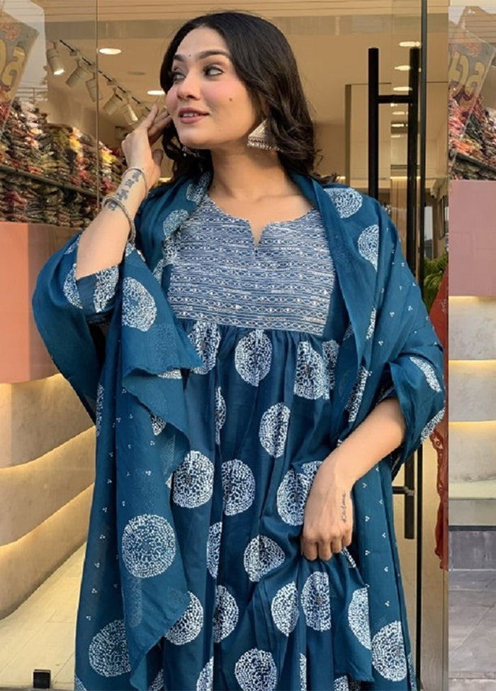 3 Pc Blue Silk Suit Set