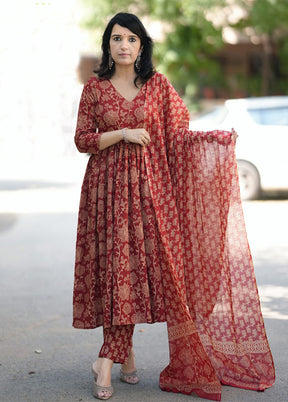 3 Pc Maroon Silk Suit Set