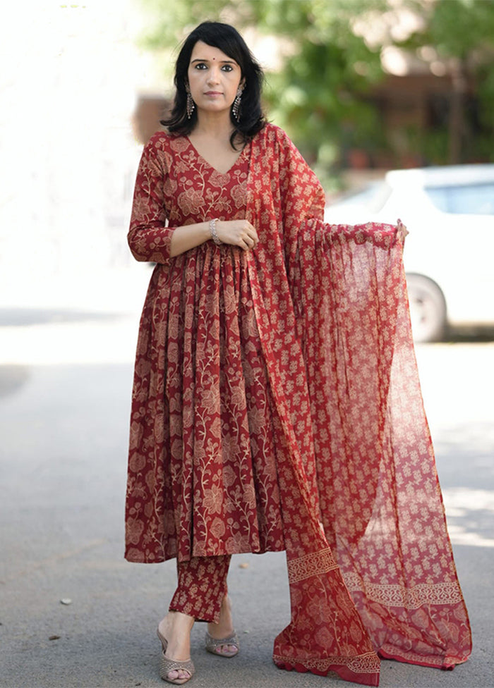 3 Pc Maroon Silk Suit Set