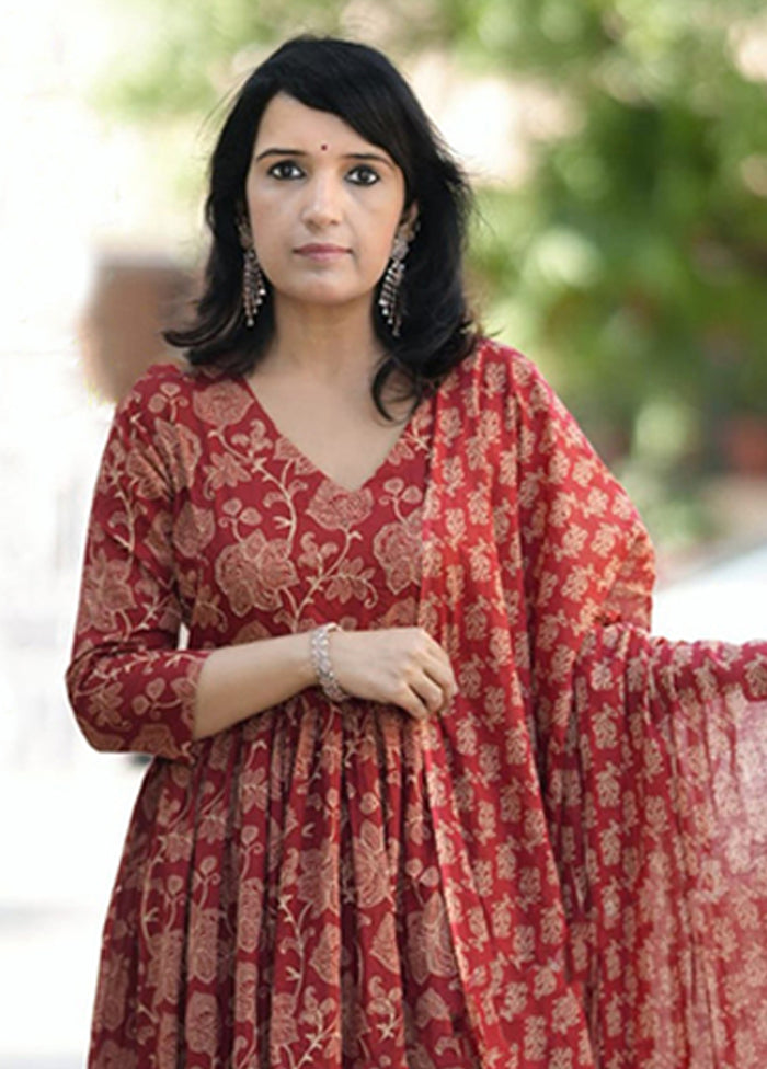 3 Pc Maroon Silk Suit Set