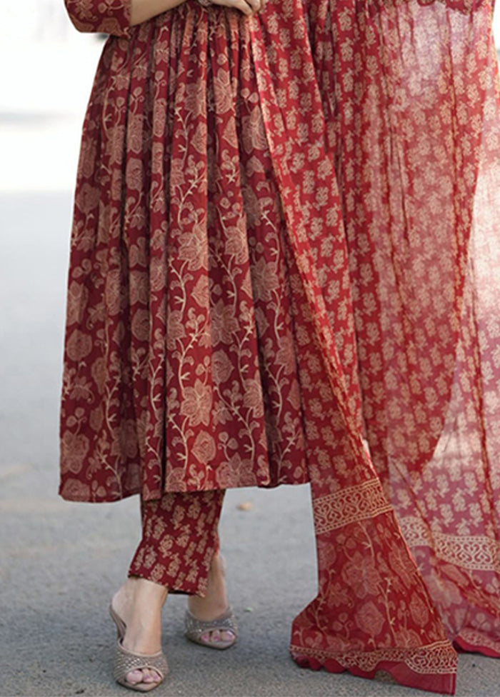 3 Pc Maroon Silk Suit Set