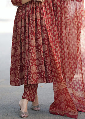 3 Pc Maroon Silk Suit Set