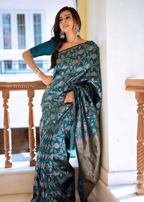 Blue Spun Silk Saree With Blouse Piece