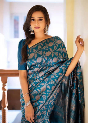 Blue Spun Silk Saree With Blouse Piece