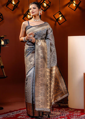 Grey Spun Silk Saree With Blouse Piece