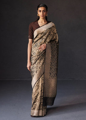Black Spun Silk Saree With Blouse Piece