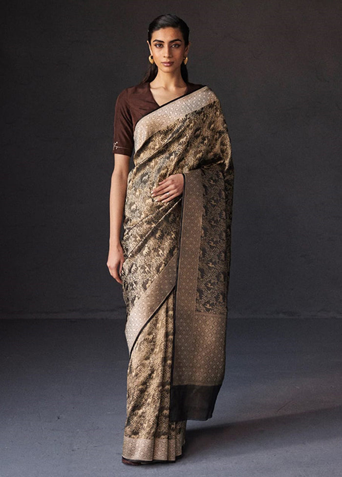 Black Spun Silk Saree With Blouse Piece