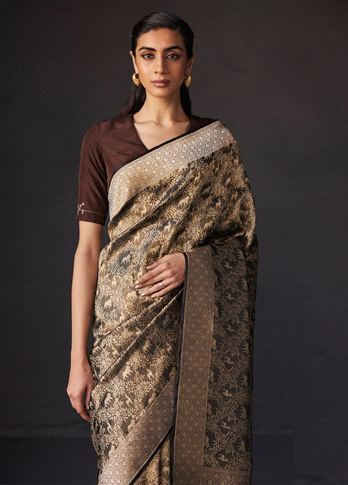 Black Spun Silk Saree With Blouse Piece